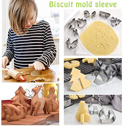 RMENOOR 16Pcs Molde de Galletas Navideñas de Acero Inoxidable 3D Molde Galletas DIY Cortadores de Galletas Navidad con Diversión Kit de Moldes de Galletas de Árbol Muñeco de Nieve Alce Trineo Navideño