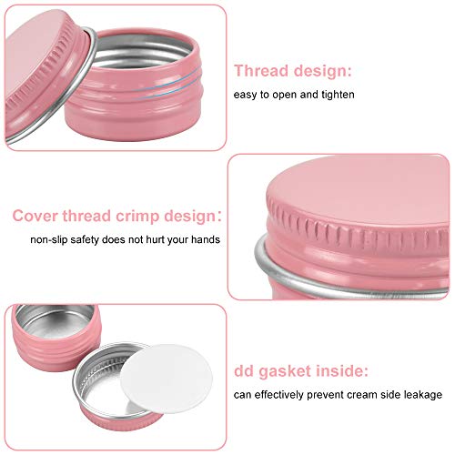 RMENOOR 24 PCS Latas de Aluminio con Fuerza de Sellado Tarros de Aluminio con 1 Pegatina 4 Cucharas Recipiente de Cosmética Tarros Vacíos para Dulces Cosmetica Maquillaje Almacenamiento (Rosa)