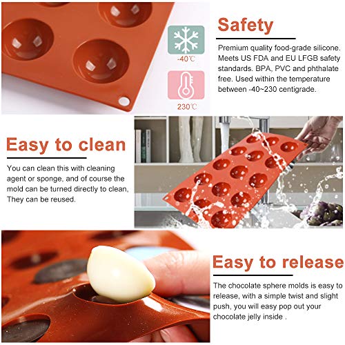 RMENOOR 3 Pcs Moldes de Silicona Semiesfera Seguro sin BPA Moldes de Silicona Bola para Horno de 3 Tamaños Moldes Chocolate Silicona Ideal para Hacer Chocolate, Tarta, Gelatina, Pudín, Muffin, Jabón