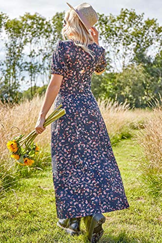 Roman Originals - Vestido midi con estampado floral y fruncido para mujer, informal, para día a día, primavera, verano, jardín, fiesta, barbacoa, fiesta, manga corta, largo y largo