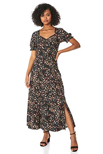 Roman Originals - Vestido midi con estampado floral y fruncido para mujer, informal, para día a día, primavera, verano, jardín, fiesta, barbacoa, fiesta, manga corta, largo y largo