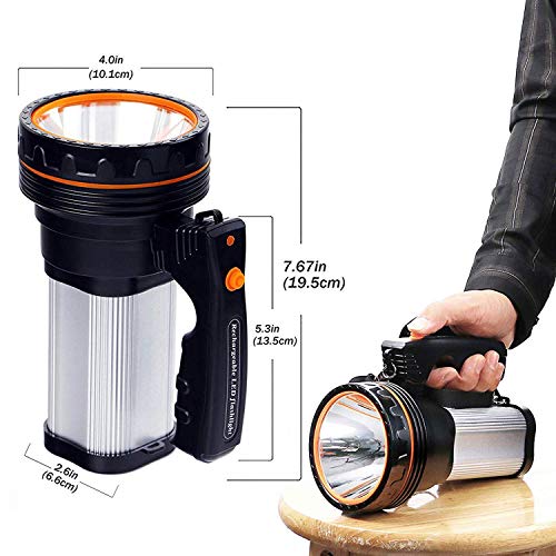 ROMER LED Rechargeable Handheld Searchlight High-Power Super Bright 9000 MA 6000 LUMENS CREE Tactical Spotlight Torch Lantern Flashlight (Plata)