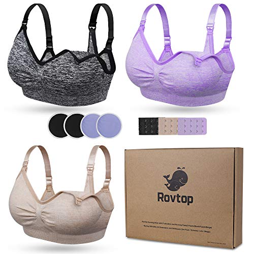 Rovtop 3 PCS Sujetador de Lactancia para Mujer de Sujetador de Maternidad sin Costuras Hebilla Acolchada y Extendida (M)