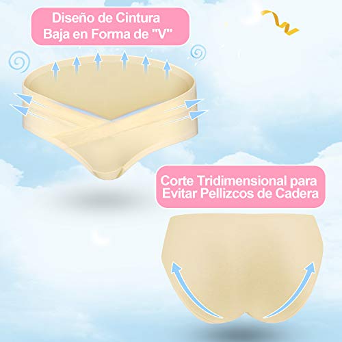 Rovtop 6Pcs Bragas de Algodón para Premamá + 1Pcs Bolsa de Lavandería, Bragas Embarazadas de Algodón de Cintura Baja Transpirable para Mujeres (L)