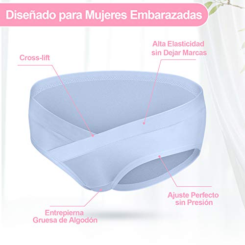 Rovtop 6Pcs Bragas de Algodón para Premamá + 1Pcs Bolsa de Lavandería, Bragas Embarazadas de Algodón de Cintura Baja Transpirable para Mujeres (L)