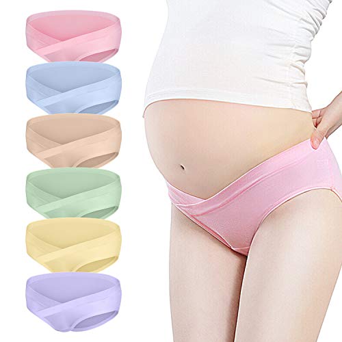 Rovtop 6Pcs Bragas de Algodón para Premamá + 1Pcs Bolsa de Lavandería, Bragas Embarazadas de Algodón de Cintura Baja Transpirable para Mujeres (L)