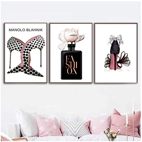 RuiChuangKeJi Impresiones para Paredes 3x40x60cm sin Marco Perfume Libro de Moda Lápiz Labial Tacones Altos Carteles e Impresiones nórdicos Cuadros de Pared para decoración de Sala de Estar