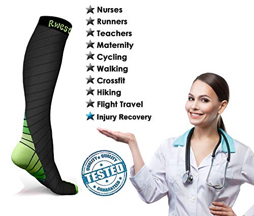 Rwest X Calcetines de compresión Medias de compresión para Hombres y Mujeres, Deporte, Trotar, Correr, Volar, Viajar, varicosas，Embarazo y médicos, Aumentar la circulación sanguínea, la regeneración…