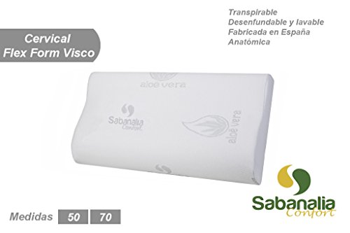 SABANALIA - Almohada Cervical Viscoelastica Aloe Vera (Disponible en Varias Medidas) - 50x33x11