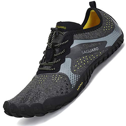 SAGUARO Zapatillas Minimalistas Hombre Zapatillas Barefoot Running Mujer Antideslizante Five Fingers Zapatillas Minimalistas Trail Negro 44 EU