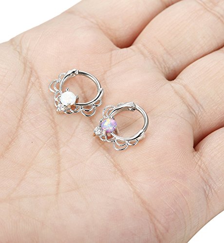 sailimue 2 Peizas 16G Acero Inoxidable Ópalo Piercing Septum Nariz Aro Piercing Daith Mujeres