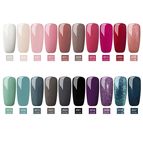 Saint-Acior Kit Uñas de Gel 20pcs Esmalte Semipermanente Soak-Off 8ml 24W UV/LED Secador de Uñas Topcoat Base Coat Manicura Kit