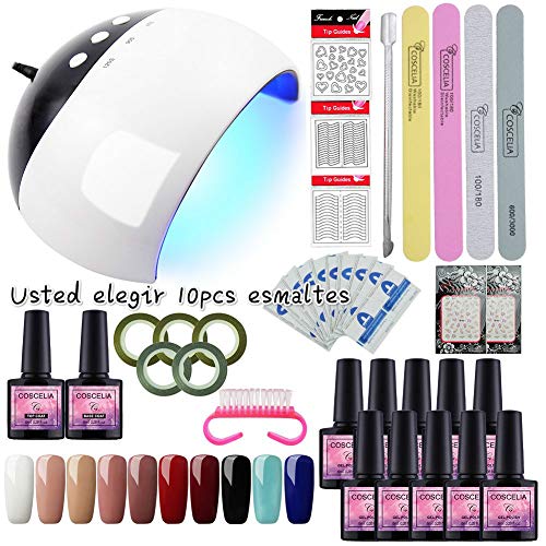 Saint-Acior Usted Elegir Cualquier 10pcs Esmalte Semipermanente Soak off 8ml 24W UV/LED Lámpara Base Coat Top Coat Kit para Manicura Pedicura