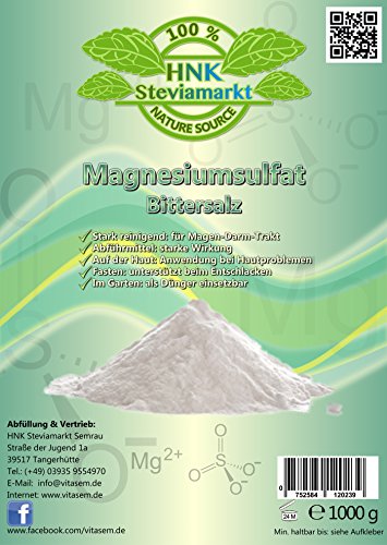 Sales de Epsom - sulfato de magnesio 1 kg - ayuda natural para el ayuno y la cura del ayuno - laxantes - limpieza del hígado