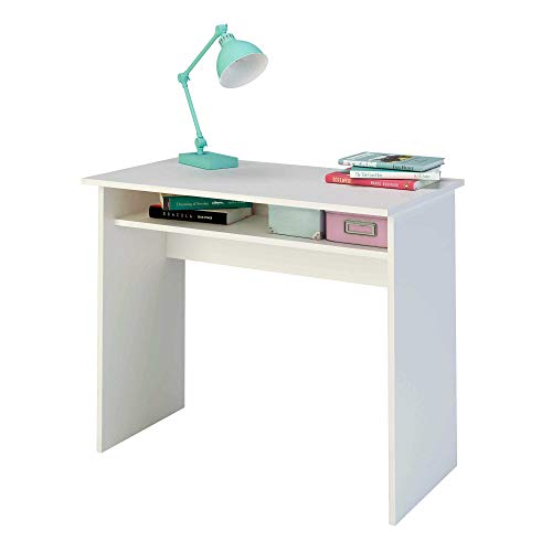 Samblo Sora - Escritorio de Melamina de 90 cm de Ancho con Balda Fija, Madera, color Blanco