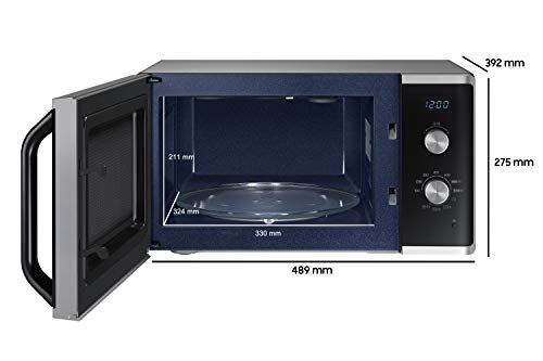 Samsung MG23K3614AS/EG - Microondas con grill, 23 litros, 800 W, gran parrilla para un bronceado uniforme, interior de cerámica esmaltada resistente a los arañazos