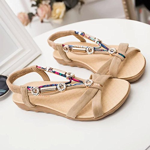 Sandalias de Verano para Mujer,Sonnena Peep-Toe Zapatos Bajos Sandalias Romanas Chanclas de Damas Plano Talla Grande Bohemia Dulce Sandalias Casual y Elegante para Chicas Joven