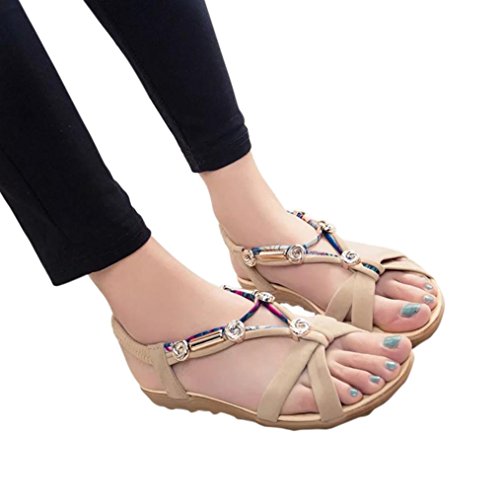 Sandalias de Verano para Mujer,Sonnena Peep-Toe Zapatos Bajos Sandalias Romanas Chanclas de Damas Plano Talla Grande Bohemia Dulce Sandalias Casual y Elegante para Chicas Joven