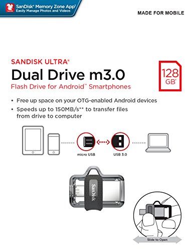 SanDisk Ultra Dual m3.0 - Unidad Dual con conector micro-USB en un extremo y un conector USB 3.0, 128 GB