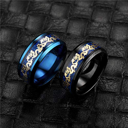 SARUI Anillos para Mujer Antialérgico y Prevención de La Oxidación Anillo De Acero Inoxidable Anillo De Dragón Doble Anillo De Sombreado Azul  Negro Dragón Doble Negro 11