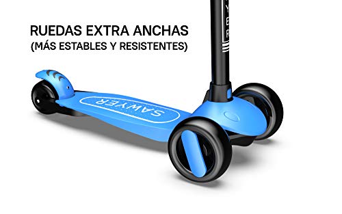 Sawyer - Patinete Ajustable Ruedas LED - Niños 2 a 8 Años (Azul)