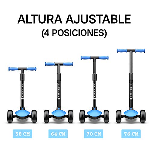 Sawyer - Patinete Ajustable Ruedas LED - Niños 2 a 8 Años (Azul)