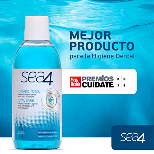 Sea4 Colutorio Cuidado Total Uso Diario, Protección Integral Anticaties, Antiplaca Bacteriana y Protección Encías, Formulado con Agua de Mar, Sin Alcohol, 500 ml, Azul (306308)