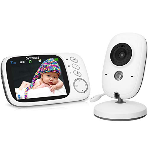 Searong Vigilabebés Inalambrico Bebé Monitor con cámara 3.2" LCD visión nocturna Wireless Baby Monitor, sensor de temperatura