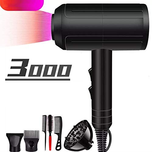 Secador de Pelo Profesional-3000W Secador profesional iónico de, que incluyen 1 boquillas, 2 Velocidades, 3 Temperaturas Secador Silencioso Ionico, Secador Que No DañA el Pelo,Secador Viaje Potente