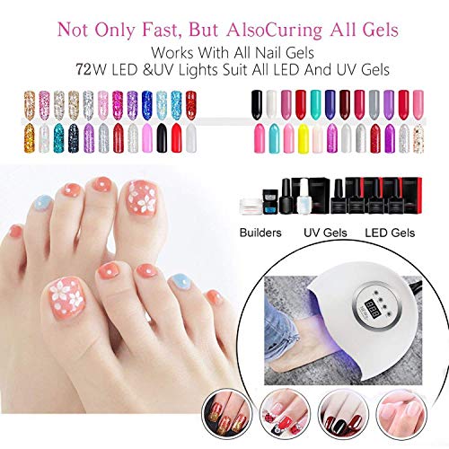 Secador de Uñas 72W lampara led uñas Lámpara LED UV Profesional Manicura/Pedicura Curado Luz Máquina,Para Manicura Shellac y Gel,con 4 Temporizadores,Sensor Automático,Pantalla LCD