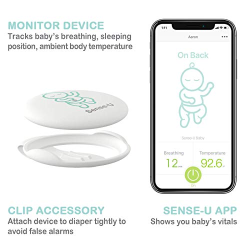 Sense-U bebé Monitor de respiración y movimiento del sueño estomacal del bebé : alarma de respiración, alarma de sueño estomacal, alarma de sobrecalentamiento, alarma de resfriarse