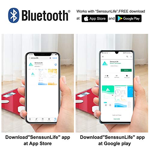 SENSSUN Bascula de Baño Digital Grasa Corporal,balanzas digitales bluetooth,Analiza la composición corporal,con 13 Funciones,IMC/músculo/grasa corporal/masa ósea(Rojo)