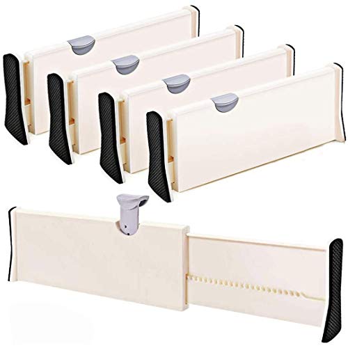 Separadores de cajones ajustables de 28 a 43,3 cm, separadores de cajones para cubiertos y utensilios, organizador de bandejas para cocina, cajón, baño, dormitorio, oficina o aparador, paquete de 4