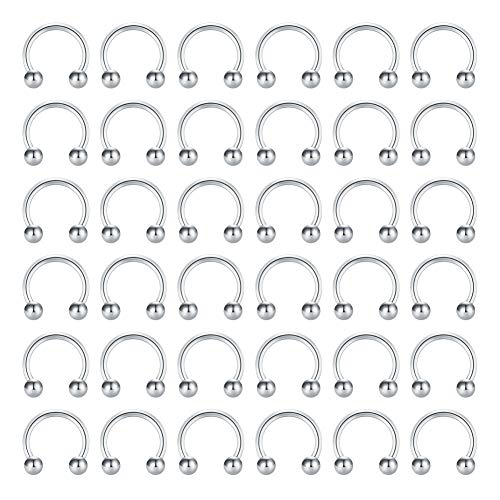 Septum Piercing 14G 36 Piezas Acero inoxidable Piercing Oreja Tragus Caballo Aros Piercing Labio Anillo Piercing Oreja Helix Cartilago Joyas para el cuerpo para Mujer Hombre 12mm