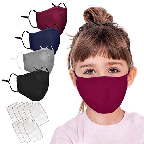 SeraISL 4 Piezas Niños Reutilizable Protección con 8 Piezas Filtros, ?Á???????? Antipolvo a prueba de polvo en exteriores Tapa Boca con Correa ajustable