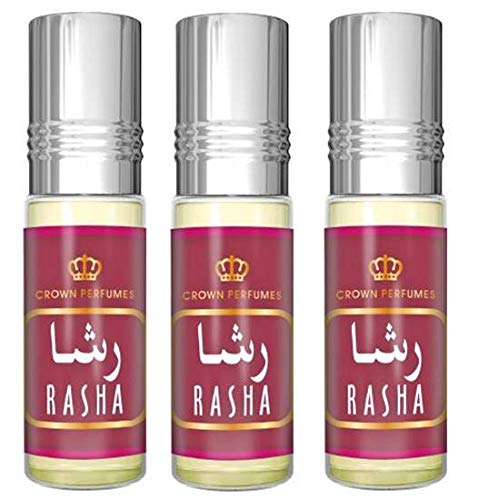 Set de 3 Almizcle Musc RASHA Al Rehab 6ML Perfumes de Mujer Perfumes Hombre Attar Perfume Sin Alcohol 100% de Aceite Almizcle Oud Roll on, NOTAS: Rosa, Floral, Flores Blancas, Ambar, Picante