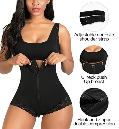 SHAPERX Mujer Bodysuits Underbust Body Shaper Abdomen Adelgazar Cintura Moldeadora Slimming Cremallera de Encaje Shapewear Bajar Peso Negro,UK-DT7200-Black-M