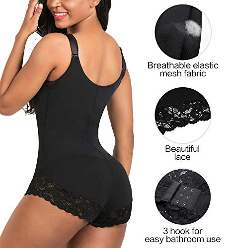 SHAPERX Mujer Bodysuits Underbust Body Shaper Abdomen Adelgazar Cintura Moldeadora Slimming Cremallera de Encaje Shapewear Bajar Peso Negro,UK-DT7200-Black-M