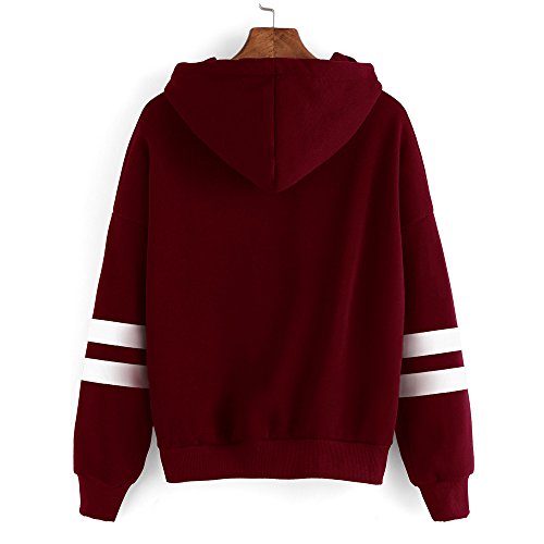 SHOBDW Sudadera Moda Mujer Suave Elegante Sexy Print Lindo o-Cuello Puro Otoño Invierno Sudadera con Capucha de Manga Larga (S, W-Vino Rojo)