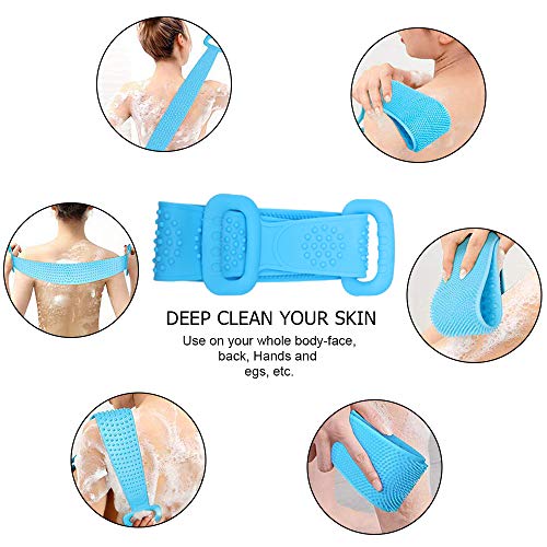 Silicona Cepillo Corporal Para BañO Y Ducha, Toalla Exfoliante Exfoliante Corporal Limpiador De Espalda, Quitar Piel Muerta, Masaje Corporal, Ceansing Profundo (72CM- (Azul)