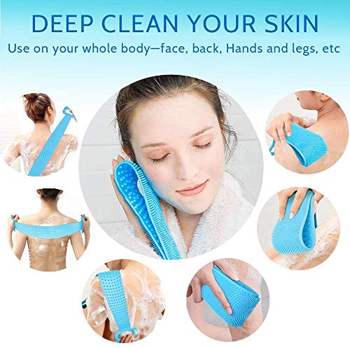 Silicona Cepillo Espalda Ducha, 90CM Extra Largo Doble Cara Cuerpo Cepillo, Exfoliante Cepillo de Baño, Cepillo Ducha para Espalda Eliminar el Acné, Larga duración y súper suave para mujeres hombres