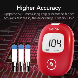 sinocare Medidor de glucosa en sangre/Glucosa en sangre kit de control de la diabetes kit con Codefree tiras x 50 y caja para diabéticos - en mg/dL (Safe AQ Smart)