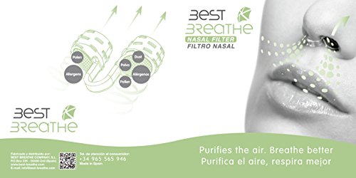 Sistema de FILTROS nasales de PARTICULAS Best Breathe® Filter, ref.: 05018, envase de 3 Porta Filtros tallas S, M y XL (uno de cada) incluye 30 filtros de recambio. ¡Para filtrar POLVO, SUCIEDAD, POLENES, VIRUTAS, CASPAS, ESPORAS, gérmenes y otros alérgen