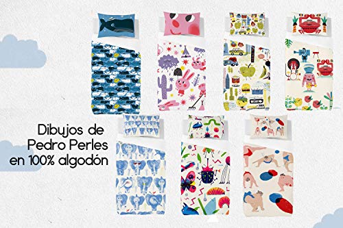 SLEEPAA Funda nordica cuna 120x60 cm + Funda almohada 30x50 cm Varios Estampados Fabricada en España (Bugs Party)