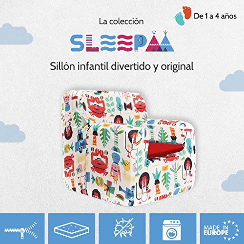 SLEEPAA Sillon bebe 1-4 años Desenfundable Lavable Resistente Seguro Ligero Cómodo Decoracion muebles niños Fabricado en España 40x40x42 cm (Jungle Rock)