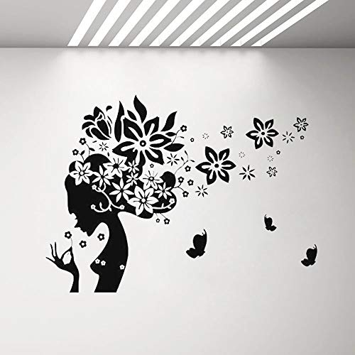 SLQUIET Mujer Silueta Peluquería Tatuajes de pared y mariposas Vinilos adhesivos de pared Dormitorio Salón Peluquería Familia y jardín Vinilos decorativos 26 estado gris 60x42 cm