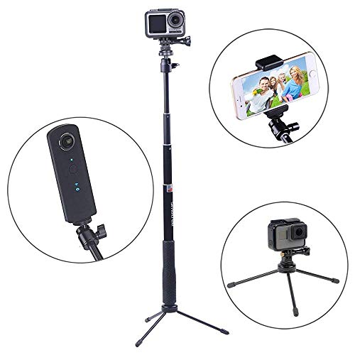 Smatree Q3 Palo Selfie Stick con Trípode para GoPro MAX, Hero 2018, Hero 9/8/7/6/5/4/3+/3/2/1/Fusion/Session, Ricoh Theta S/V, M15 Cámaras Compactas y Teléfonos Móviles