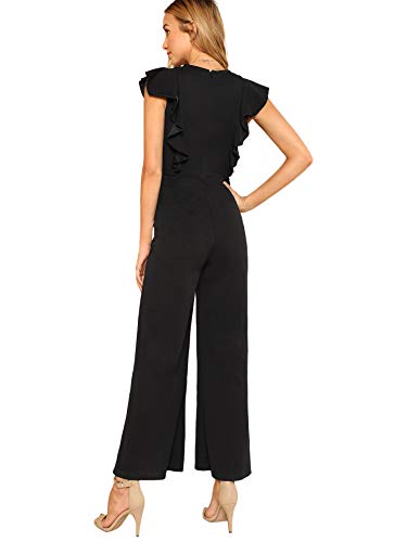 SOLY HUX Mono Largo Mujer Verano O Jumpsuit Otoño Casual en Cintura Alta con Bosillo Hombro Descubierto Sin Manga Cuello Redondo Casual Oficina Piernas Anchas