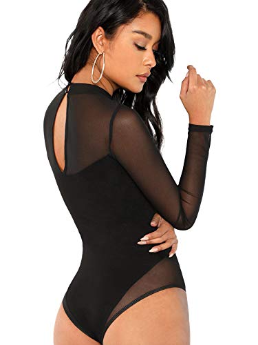 SOLY HUX Mujeres Sexy Manga Larga Delgado Body Leotardo Bodycon Malla Jumper Mono