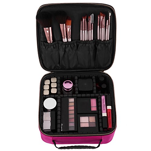 SONGMICS Bolso para Maquillaje, Organizador de Almacenaje de Maquillaje, Neceser de Viaje, Bolso de Aseo, Compartimentos Ajustables con Asa, Regalo para Mujeres, Tamaño pequeño, Rosa MUC23PK